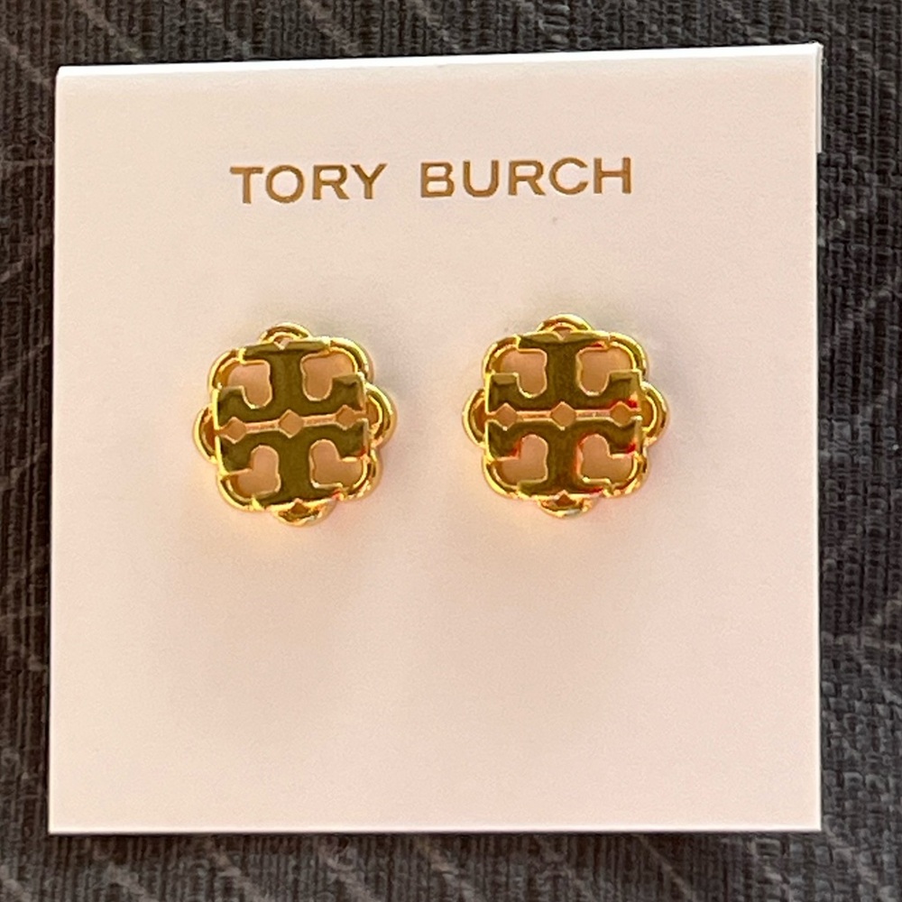 NWOT Tor Burch Logo T Gold Toned Stud Earrings